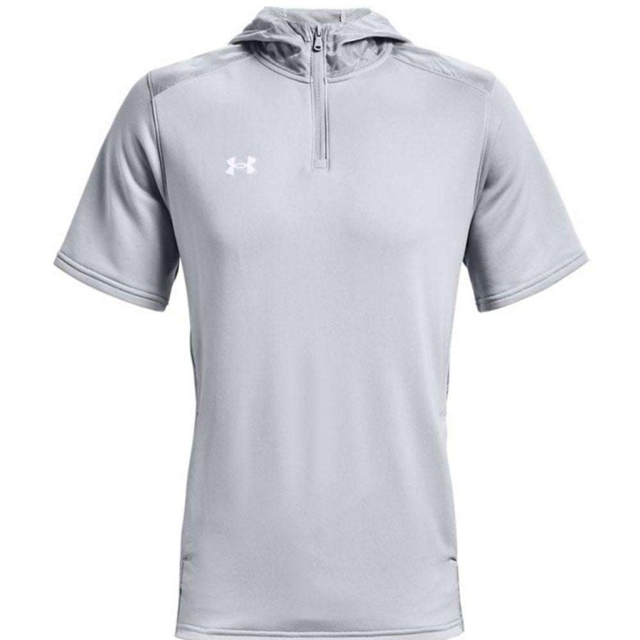 * Under Armour Men'S Mod Grey/White Command Short Sleeve Hoodie | Quarter Zips