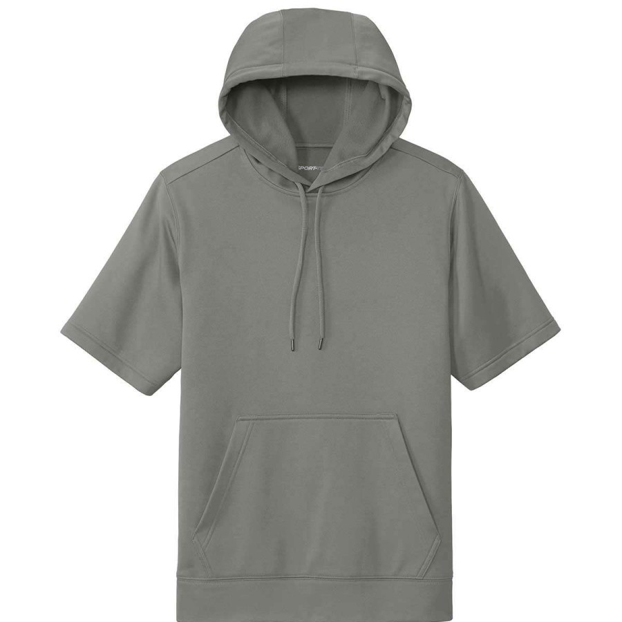 * Sport-Tek Men'S Dark Smoke Grey Sport-Wick Fleece Short Sleeve Pullover Hoodie | Sweatshirts