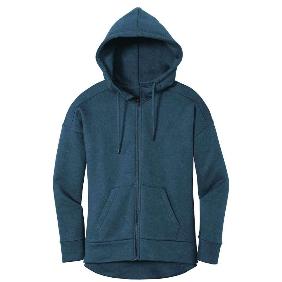 * District Women'S Heathered Poseidon Blue Perfect Weight Fleece Full-Zip Hoodie | Full Zips