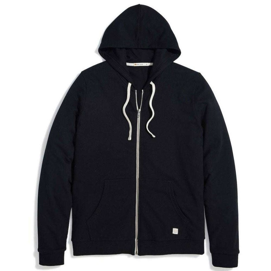 * Marine Layer Men'S Black/Black Signature Lined Zip Hoodie | Full Zips