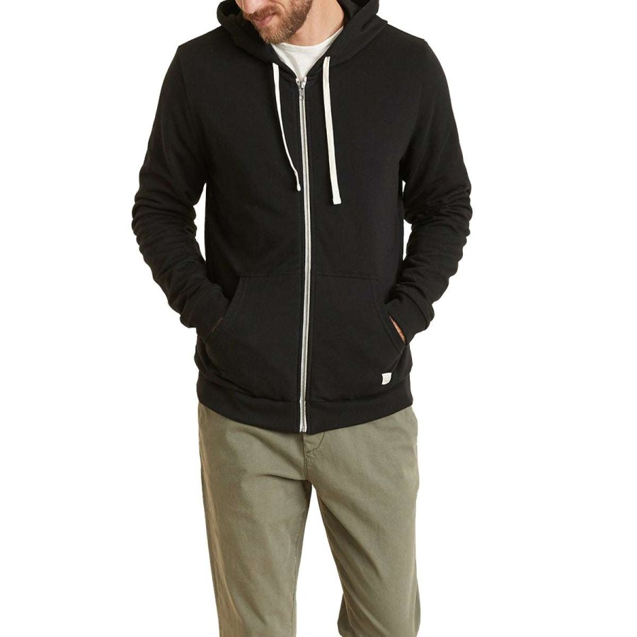 * Marine Layer Men'S Black/Black Signature Lined Zip Hoodie | Full Zips