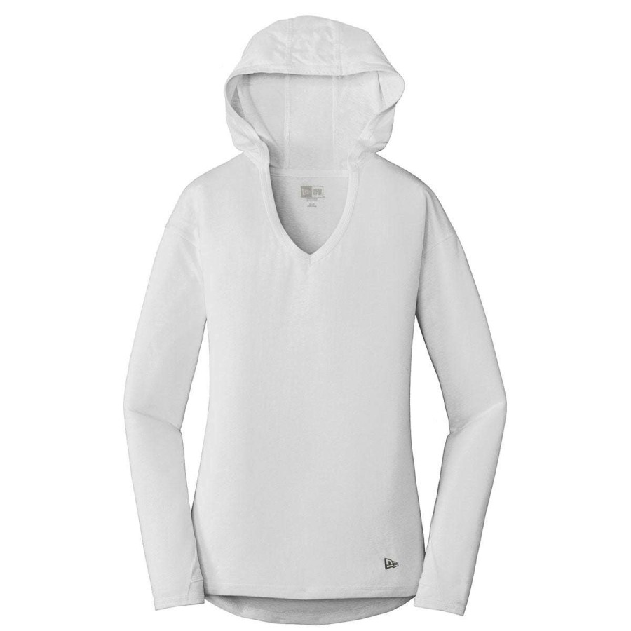 * New Era Women'S White Solid Tri-Blend Performance Pullover Hoodie Tee | Sweatshirts