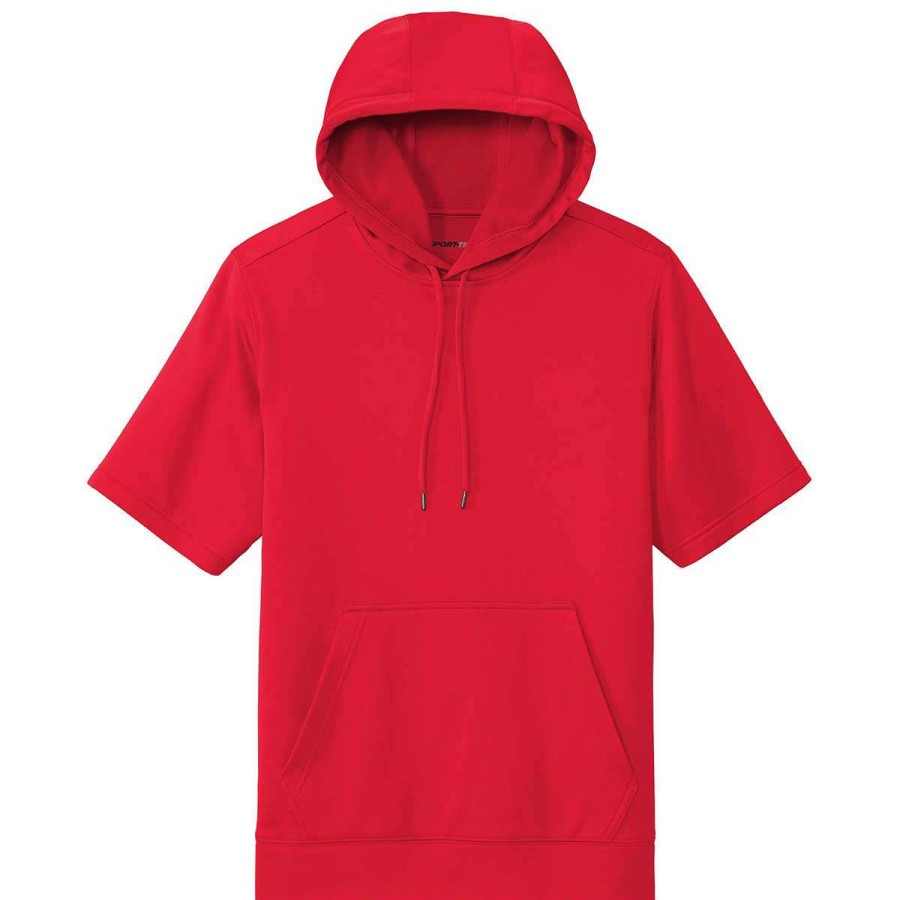 * Sport-Tek Men'S Deep Red Sport-Wick Fleece Short Sleeve Pullover Hoodie | Sweatshirts