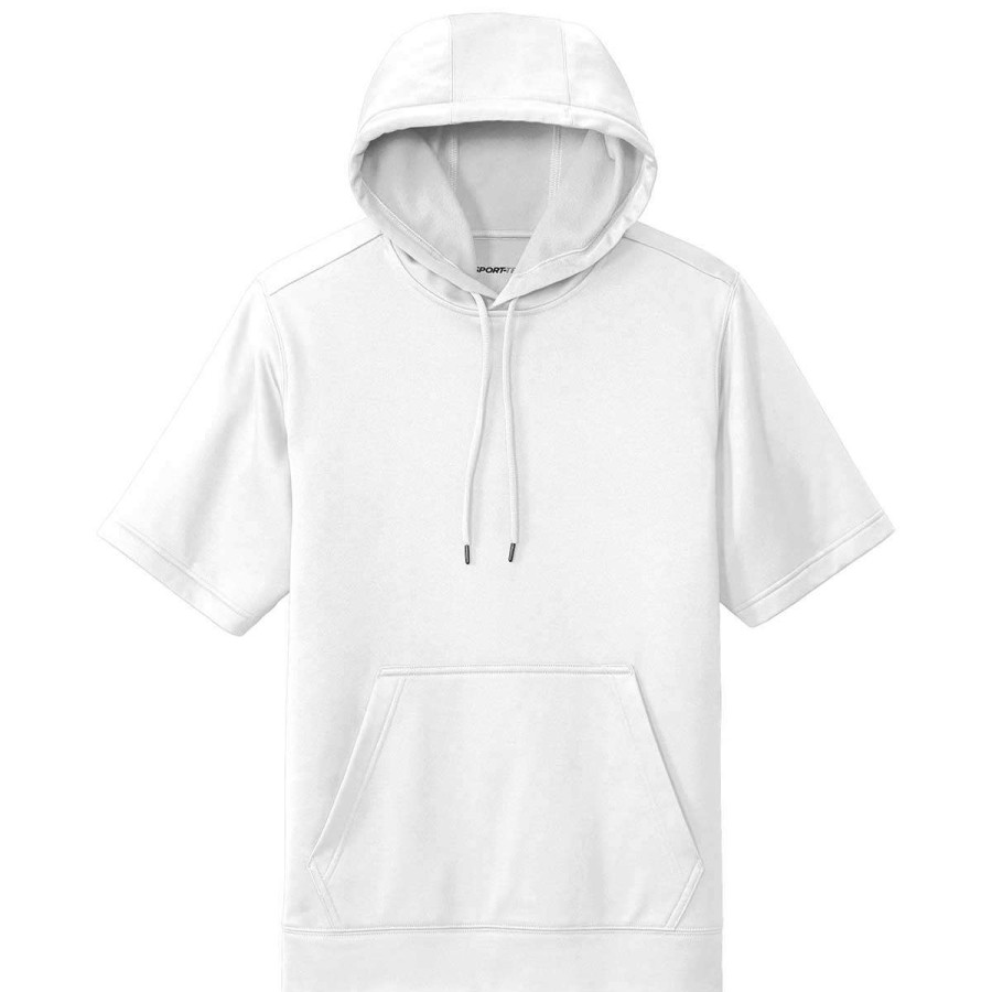 * Sport-Tek Men'S White Sport-Wick Fleece Short Sleeve Pullover Hoodie | Sweatshirts