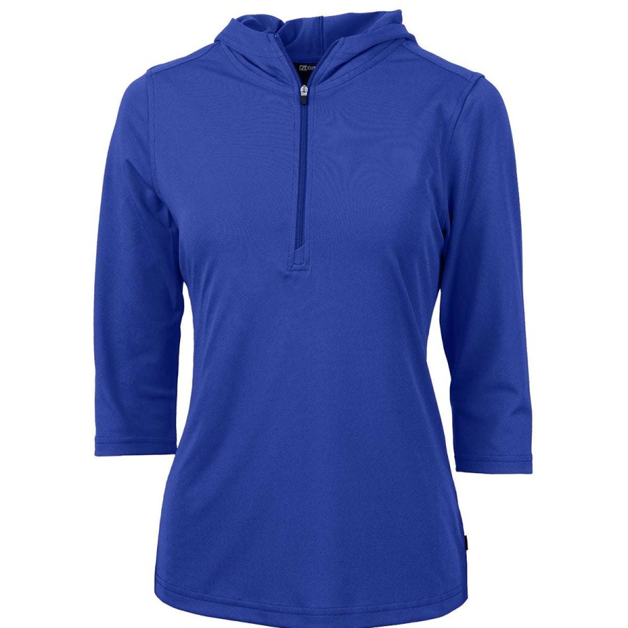 * Cutter & Buck Women'S Tour Blue Virtue Eco Pique Recycled Half Zip Pullover Hoodie | Quarter Zips