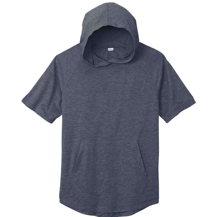 * Sport-Tek Men'S True Navy Heather Posicharge Tri-Blend Wicking Short Sleeve Hoodie | Sweatshirts