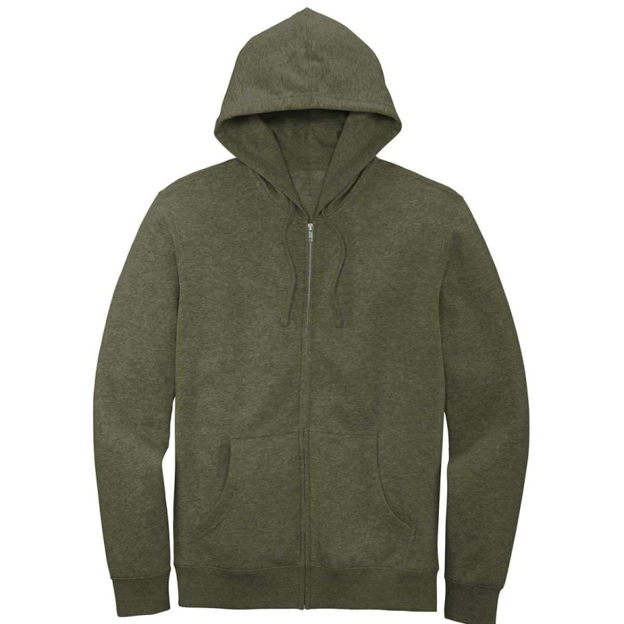 * District Men'S Heathered Olive V.I.T. Fleece Full-Zip Hoodie | Full Zips