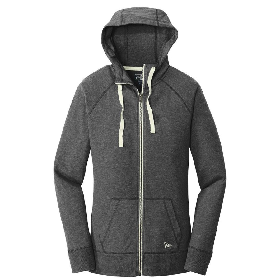 * New Era Women'S Black Heather Sueded Cotton Full Zip Hoodie | Full Zips