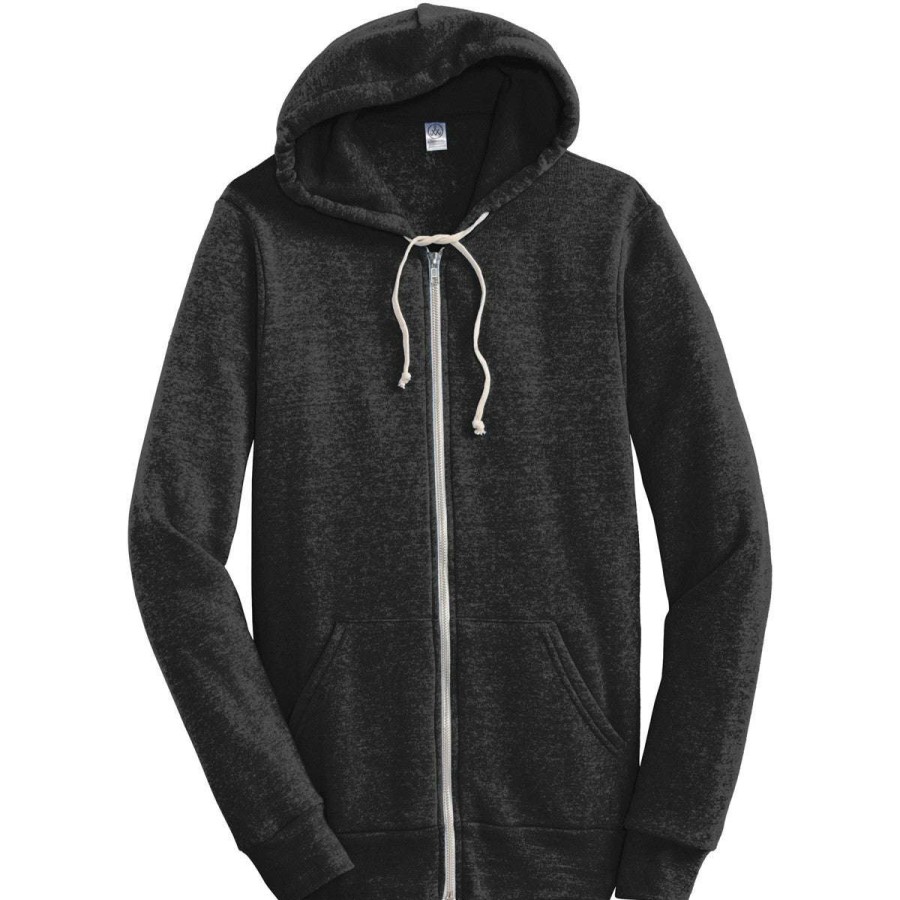 * Alternative Apparel Men'S Eco Black Rocky Eco-Fleece Full Zip Hoodie | Full Zips