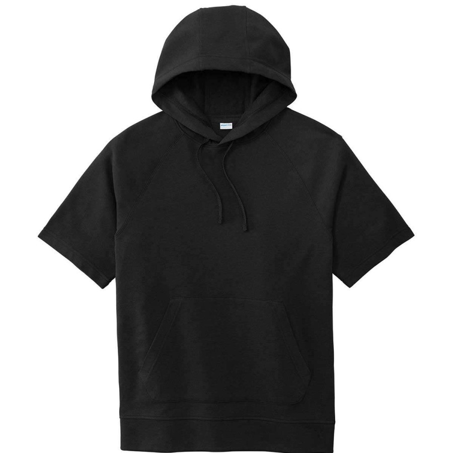 * Sport-Tek Men'S Black Triad Solid Posicharge Tri-Blend Wicking Fleece Short Sleeve Hoodie | Sweatshirts