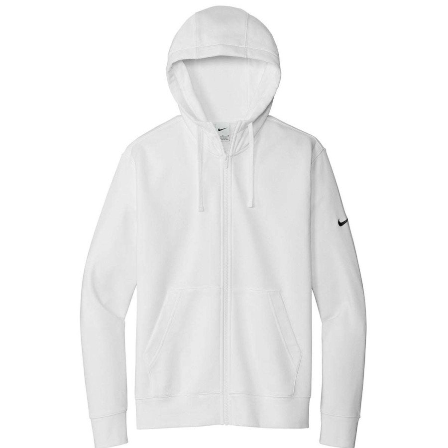 * Nike Men'S White Club Fleece Sleeve Swoosh Full-Zip Hoodie | Full Zips