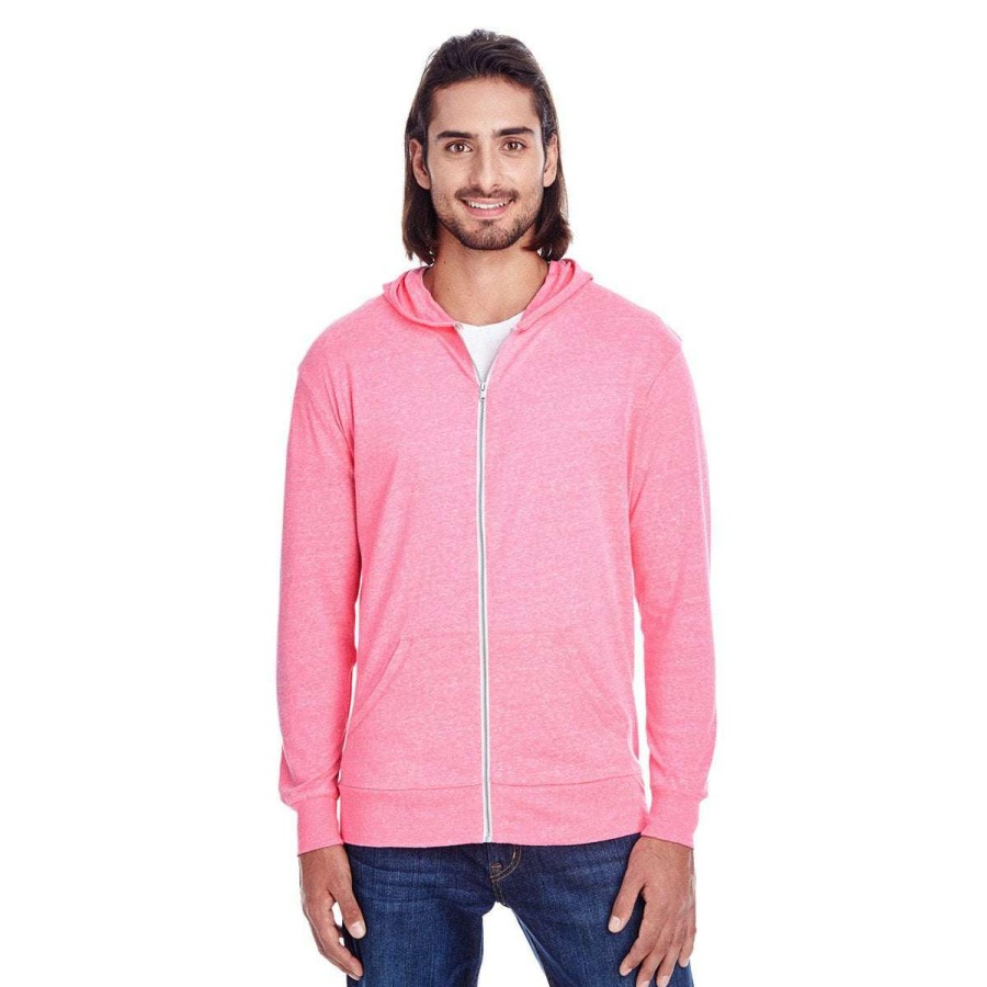 * Threadfast Uni Neon Pink Triblend Full-Zip Light Hoodie | Full Zips