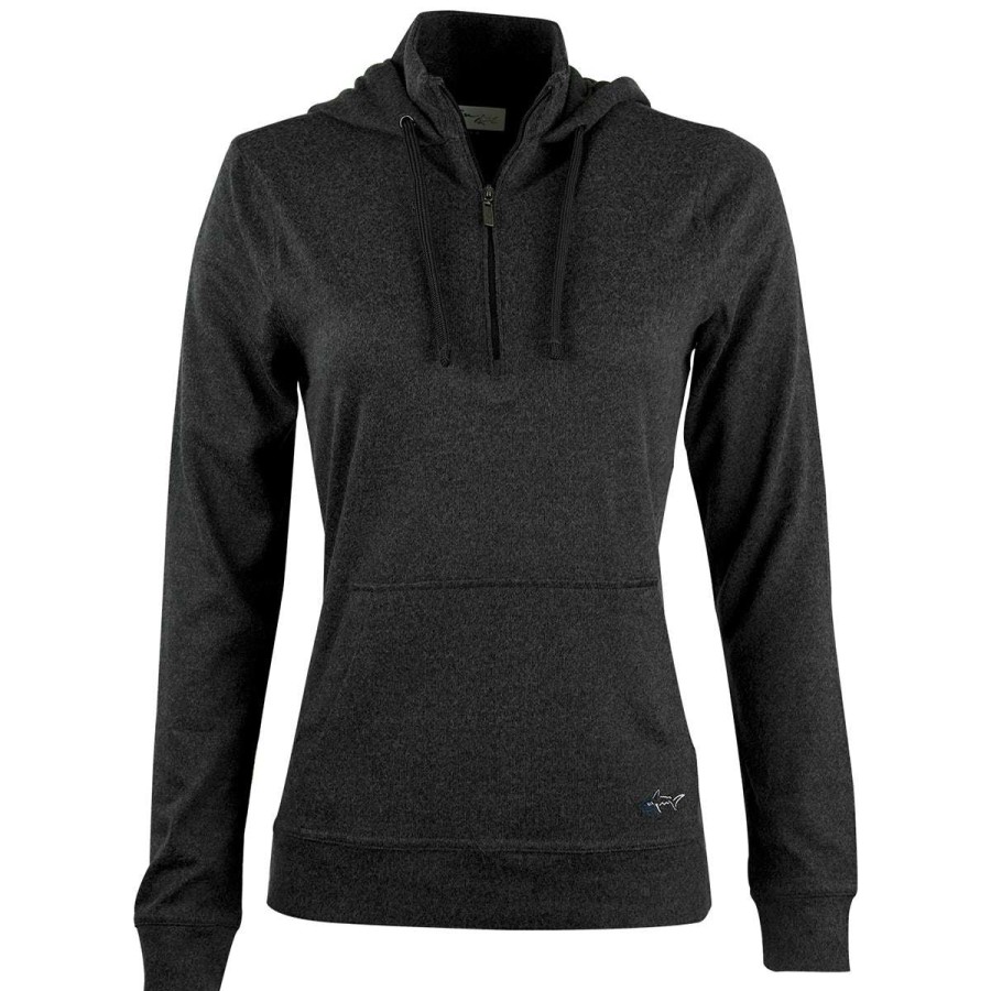 * Vantage Greg Norman Women'S Black/Heather Lab 1/4 Zip Hoodie | Quarter Zips