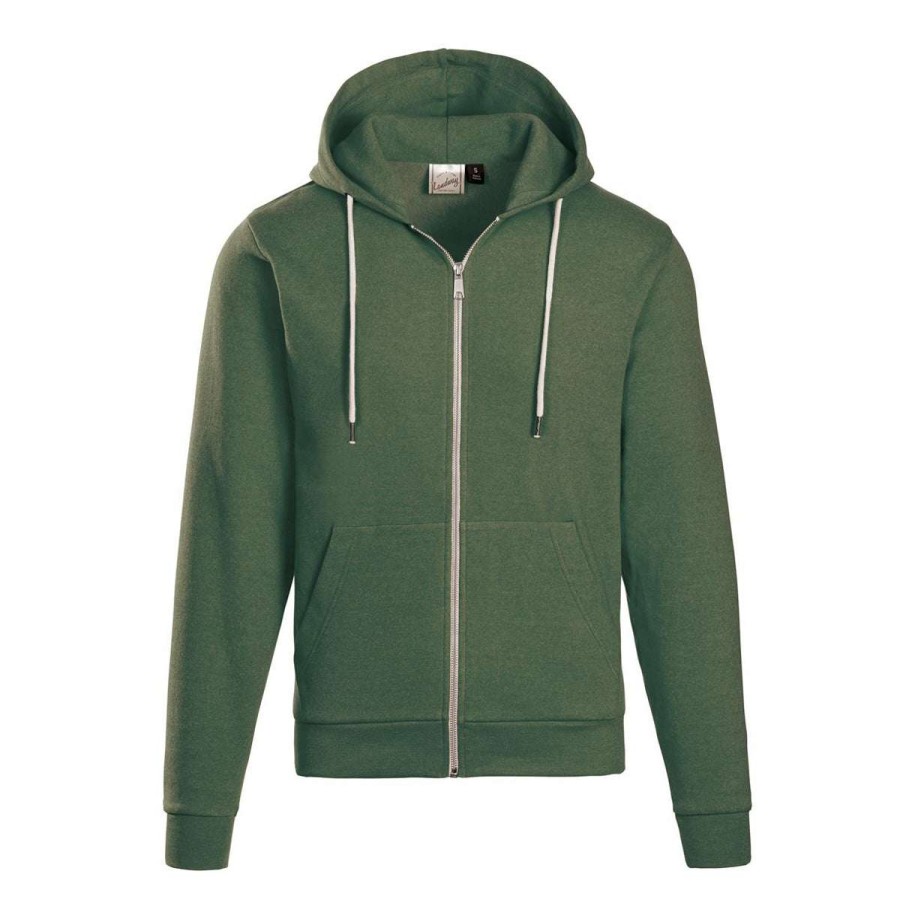 * Landway Men'S Heather Green Parker Cotton Poly Fleece Hoodie | Full Zips