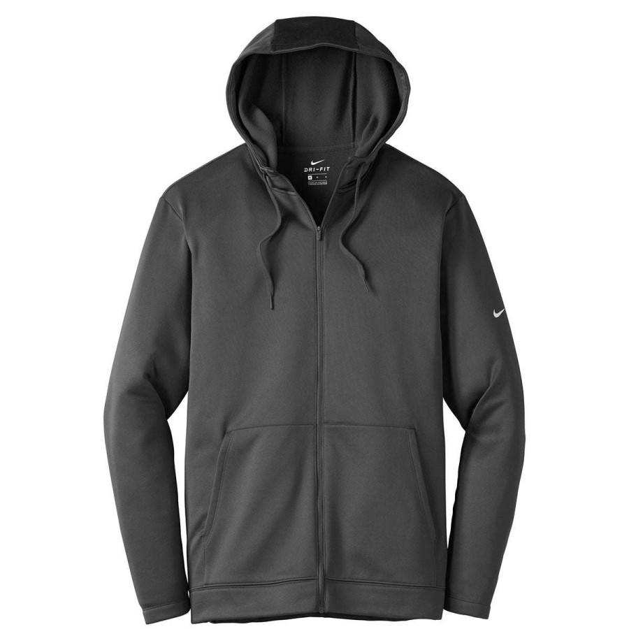 * Nike Men'S Anthracite Therma-Fit Full-Zip Fleece Hoodie | Full Zips