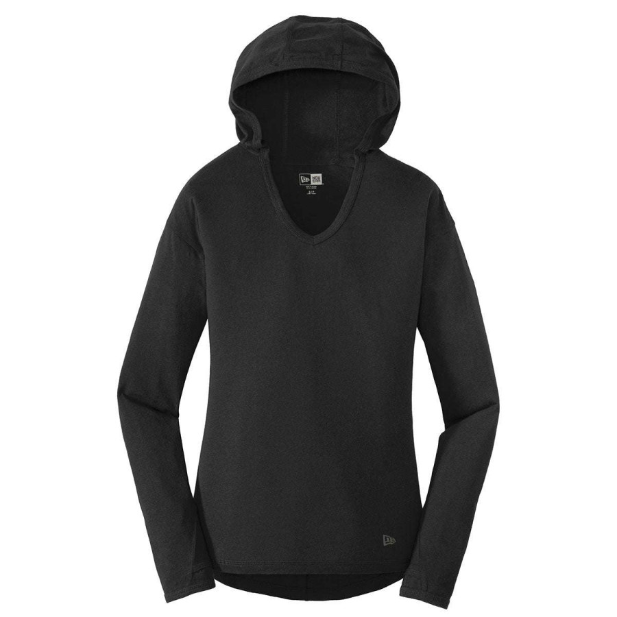 * New Era Women'S Black Solid Tri-Blend Performance Pullover Hoodie Tee | Sweatshirts