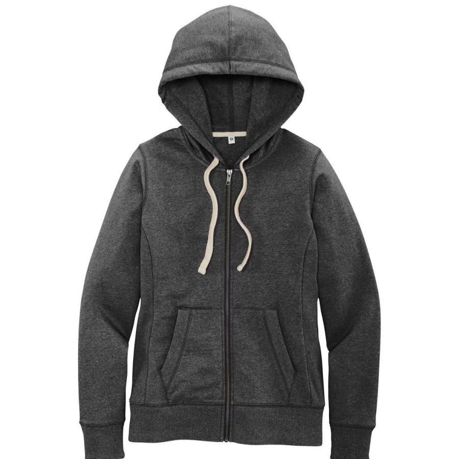 * District Women'S Charcoal Heather Re-Fleece Full-Zip Hoodie | Full Zips