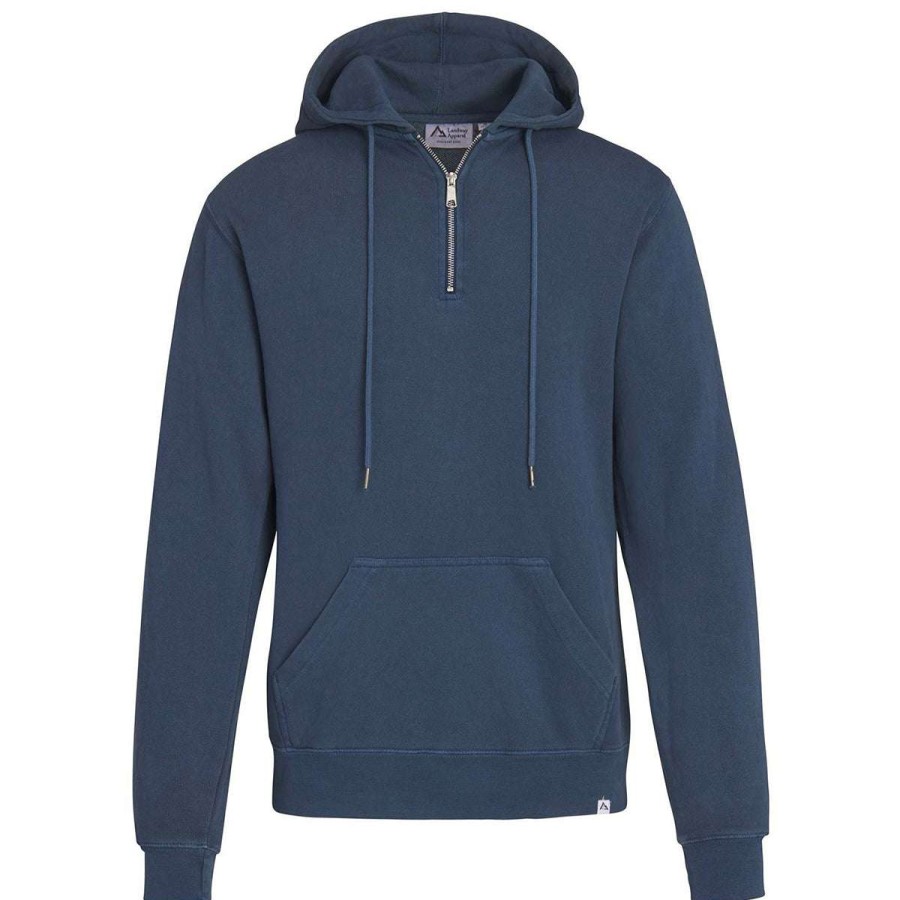 * Landway Men'S Faded Navy Austin 1/4 Garment Dyed Hoodie | Quarter Zips