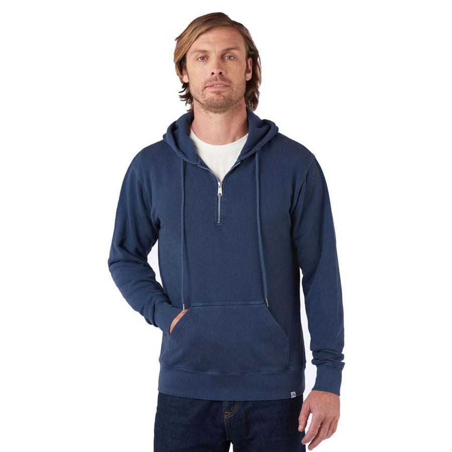 * Landway Men'S Faded Navy Austin 1/4 Garment Dyed Hoodie | Quarter Zips