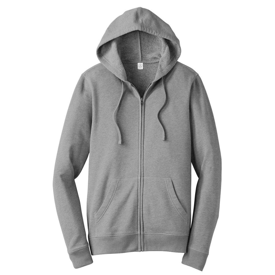 * Alternative Apparel Men'S Heather Grey Indy Blended Fleece Zip Hoodie | Full Zips