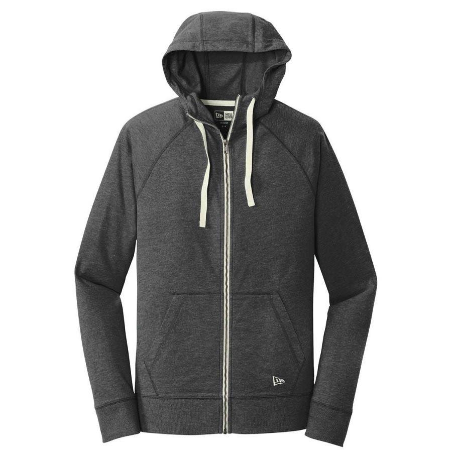 * New Era Men'S Black Heather Sueded Cotton Full Zip Hoodie | Full Zips