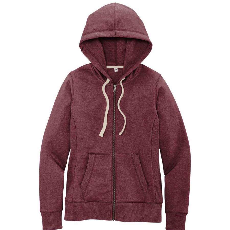 * District Women'S Maroon Heather Re-Fleece Full-Zip Hoodie | Full Zips