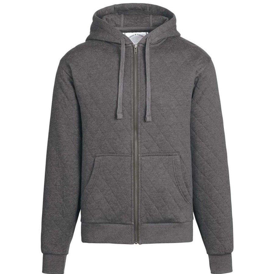 * Landway Men'S Heather Grey Kingsley Quilted Fleece Hoodie | Full Zips