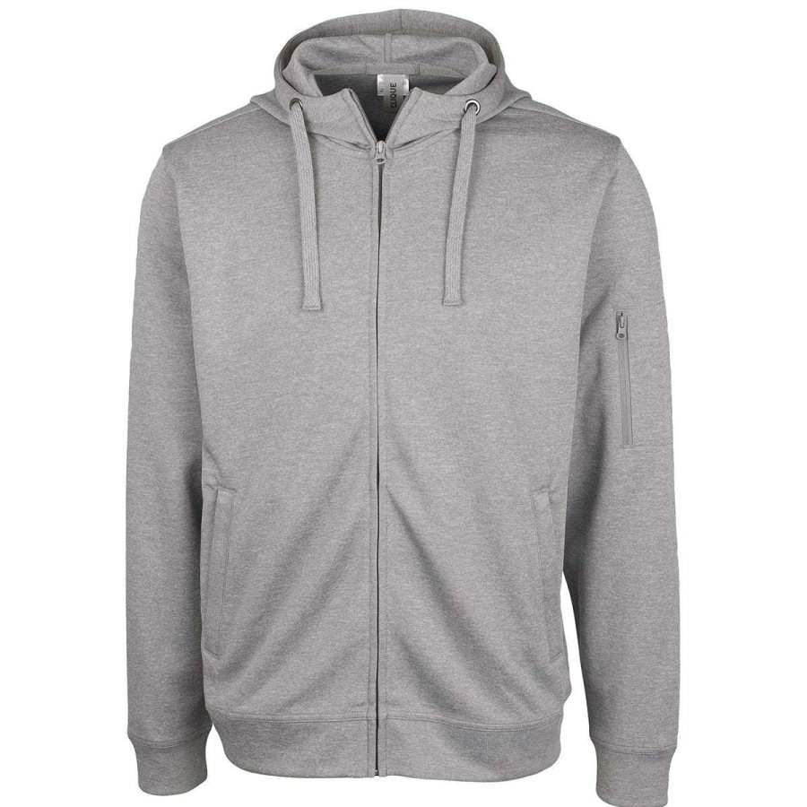 * Clique Men'S Grey Melange Lift Performance Full Zip Hoodie | Full Zips