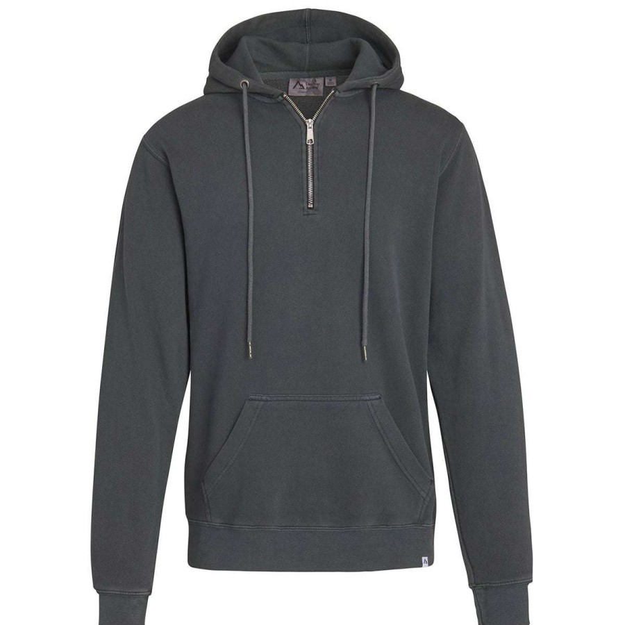 * Landway Men'S Faded Black Austin 1/4 Garment Dyed Hoodie | Quarter Zips