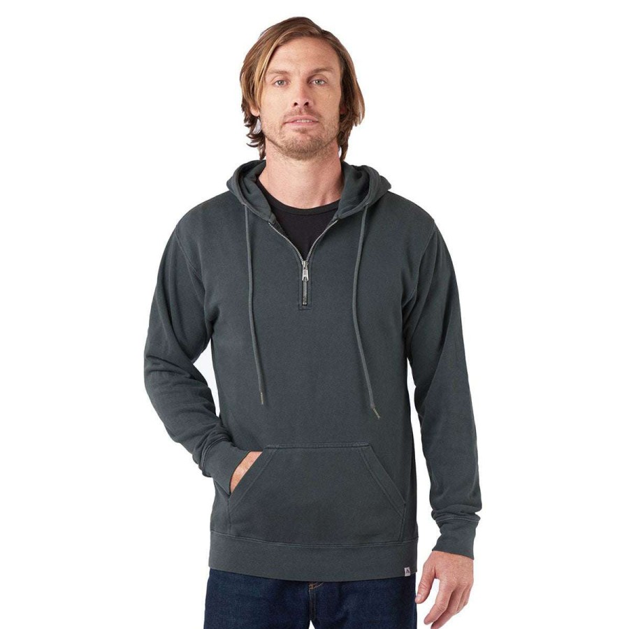 * Landway Men'S Faded Black Austin 1/4 Garment Dyed Hoodie | Quarter Zips