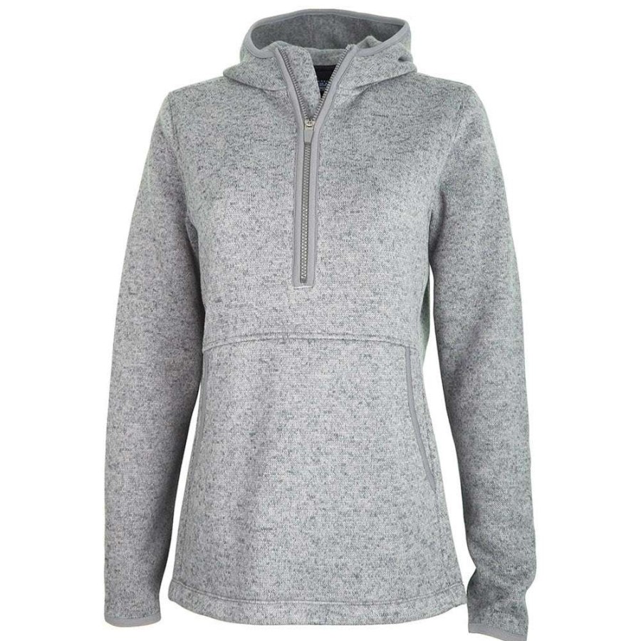 * Charles River Women'S Light Grey Heathered Fleece Quarter Zip Hoodie | Quarter Zips