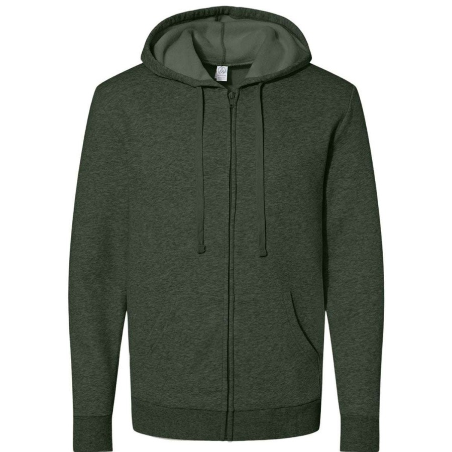 * Alternative Apparel Men'S Varsity Green Eco-Cozy Fleece Zip Hoodie | Full Zips