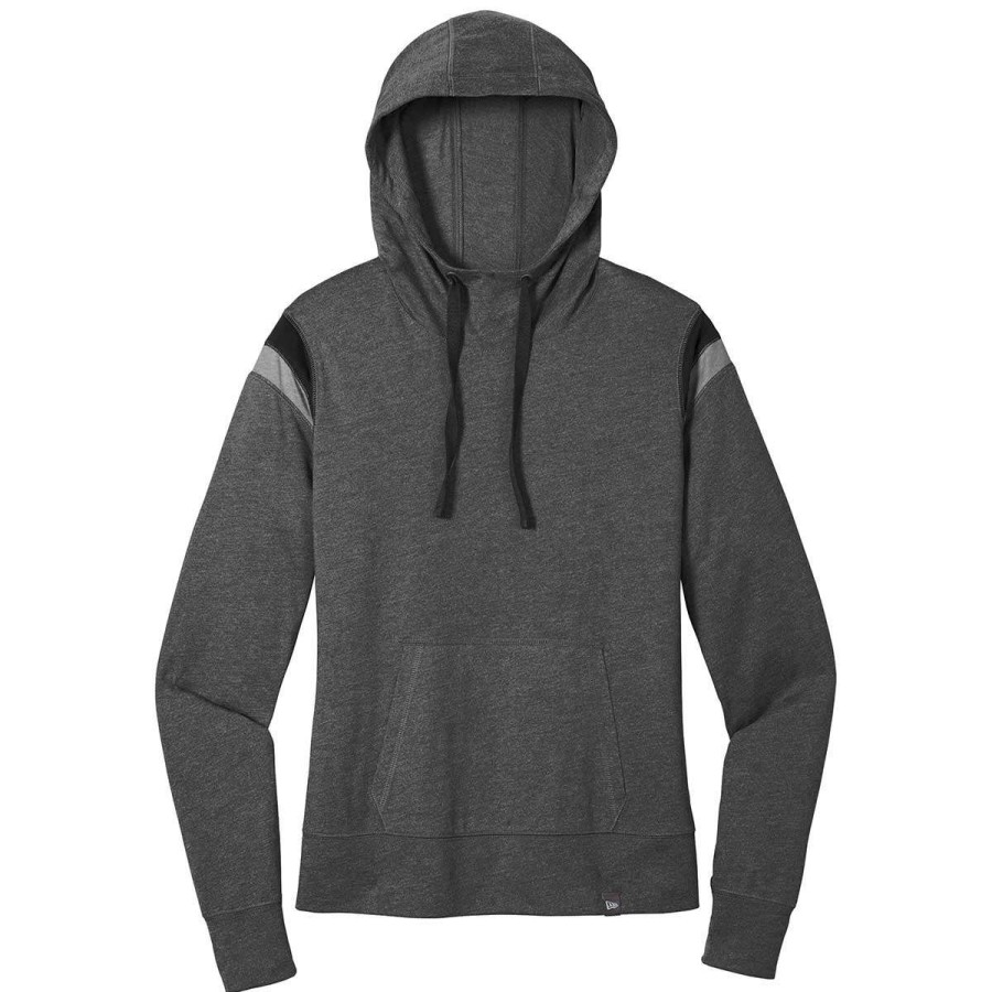 * New Era Women'S Black Heather/Black/Shadow Grey Heather Heritage Blend Varsity Hoodie | Sweatshirts