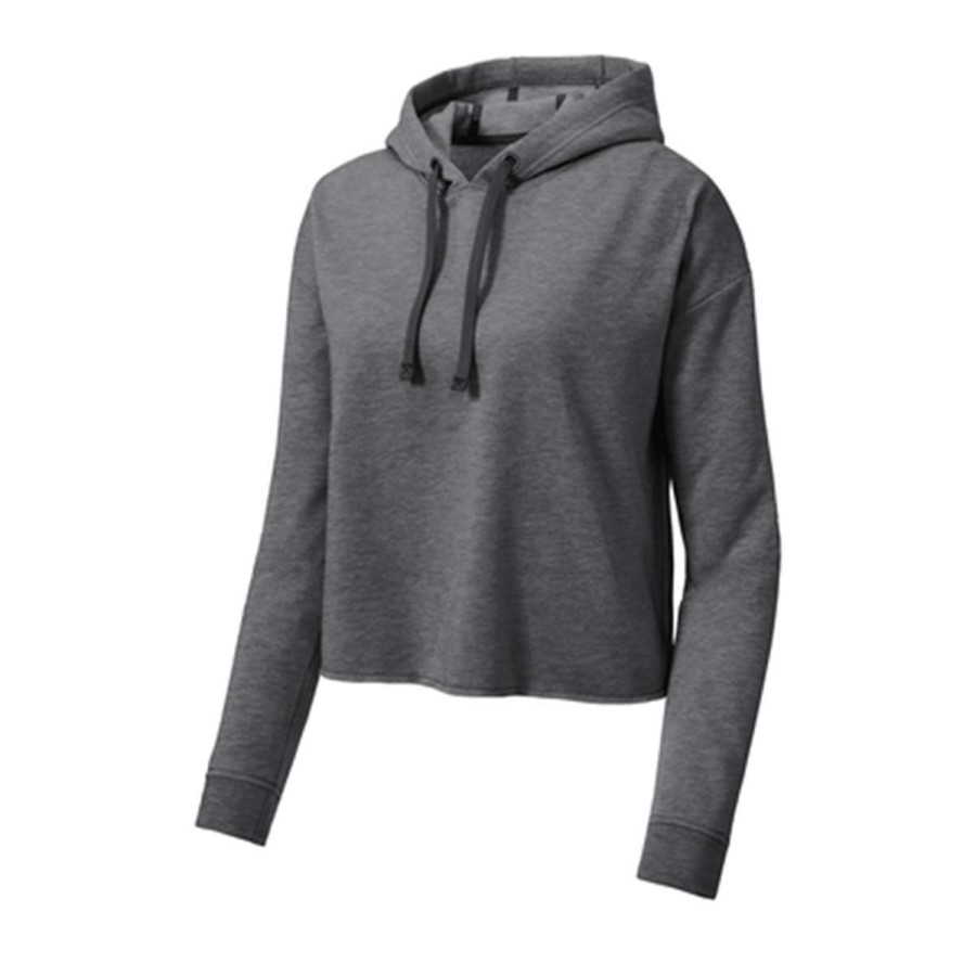 * Sport-Tek Women'S Dark Grey Heather Posicharge Tri-Blend Wicking Fleece Crop Hoodie | Sweatshirts