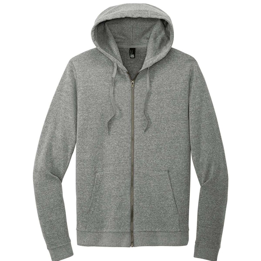 * District Men'S Heathered Charcoal Perfect Tri Fleece Full-Zip Hoodie | Full Zips