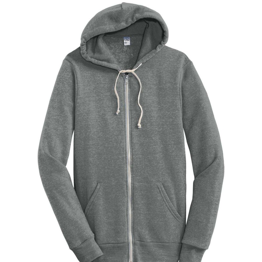 * Alternative Apparel Men'S Grey Rocky Eco-Fleece Full Zip Hoodie | Full Zips