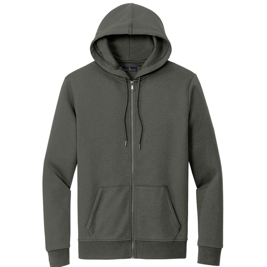 * Brooks Brothers Men'S Windsor Grey Double-Knit Full Zip Hoodie | Full Zips