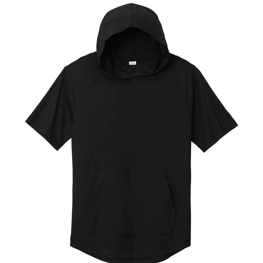 * Sport-Tek Men'S Black Triad Solid Posicharge Tri-Blend Wicking Short Sleeve Hoodie | Sweatshirts