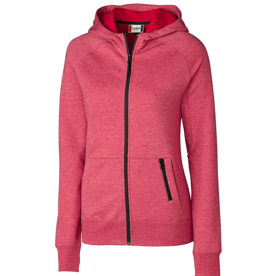 * Clique Women'S Red Lund Fleece Zip Hoodie | Full Zips