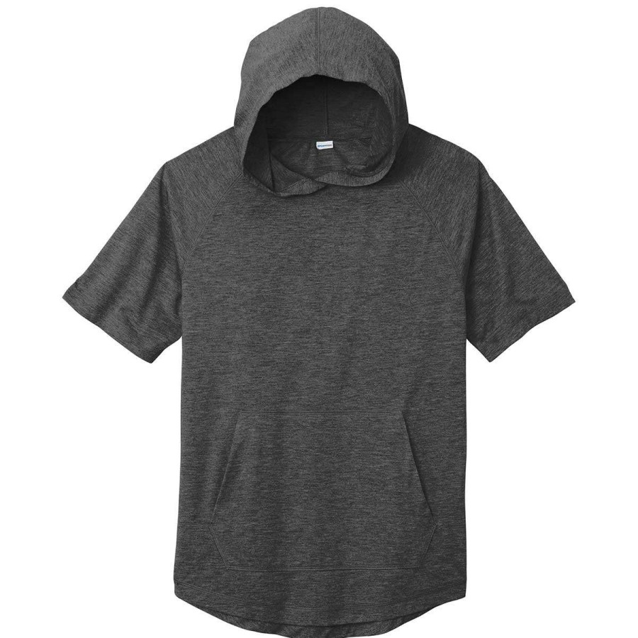 * Sport-Tek Men'S Dark Grey Heather Posicharge Tri-Blend Wicking Short Sleeve Hoodie | Sweatshirts