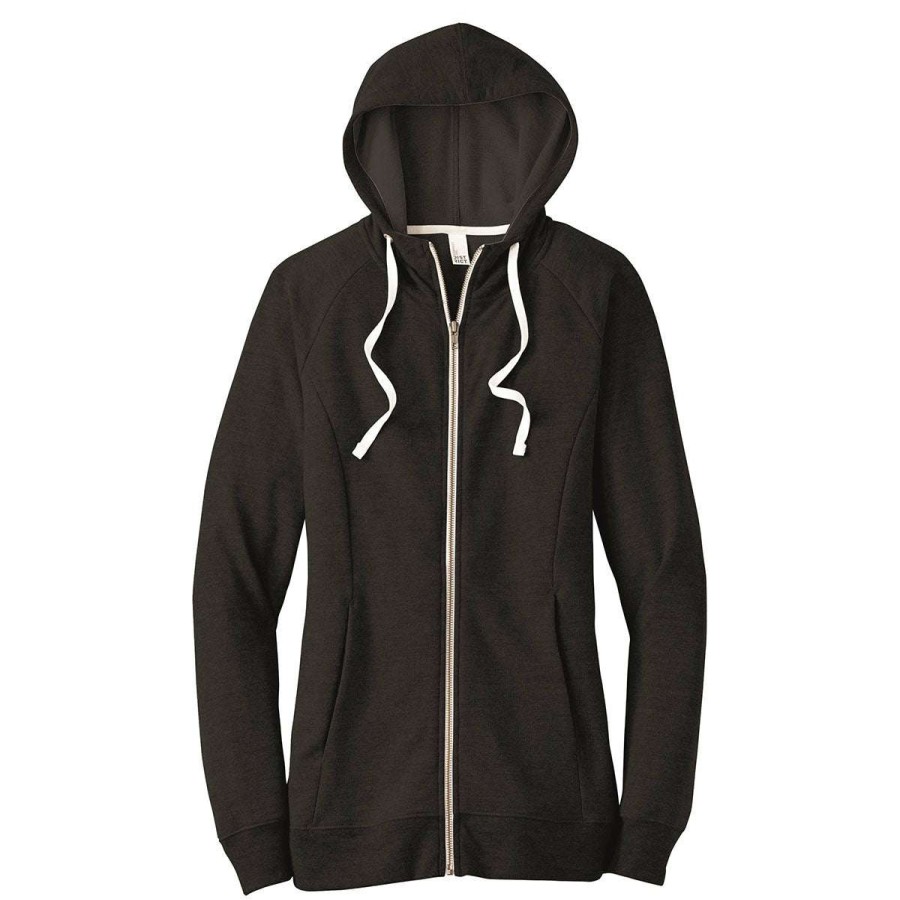 * District Women'S Black Perfect Tri French Terry Full-Zip Hoodie | Full Zips