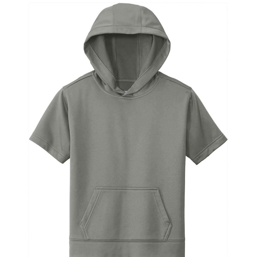 * Sport-Tek Youth Dark Smoke Grey Sport-Wick Fleece Short Sleeve Pullover Hoodie | Boys