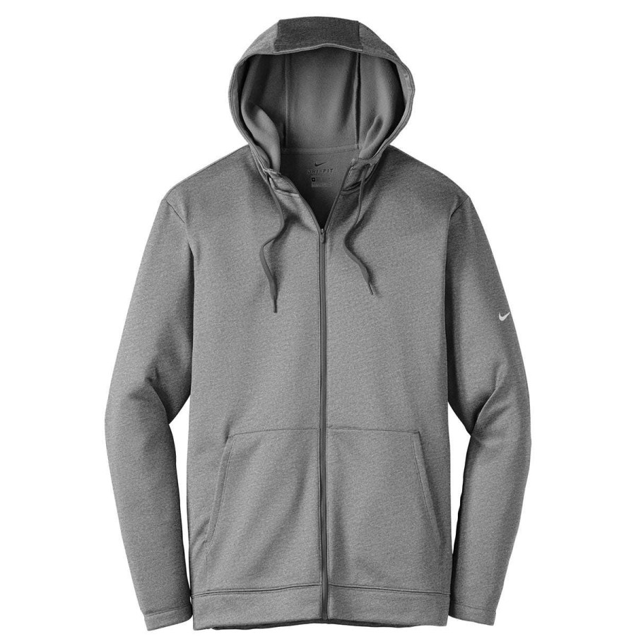 * Nike Men'S Dark Grey Heather Therma-Fit Full-Zip Fleece Hoodie | Full Zips