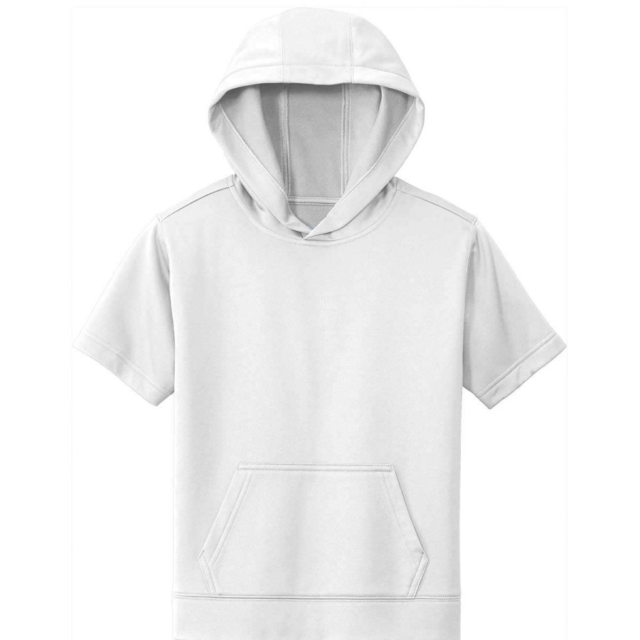 * Sport-Tek Youth White Sport-Wick Fleece Short Sleeve Pullover Hoodie | Boys