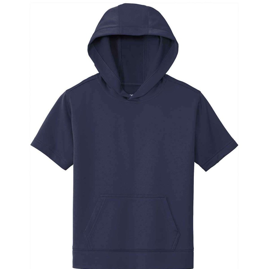 * Sport-Tek Youth Navy Sport-Wick Fleece Short Sleeve Pullover Hoodie | Boys