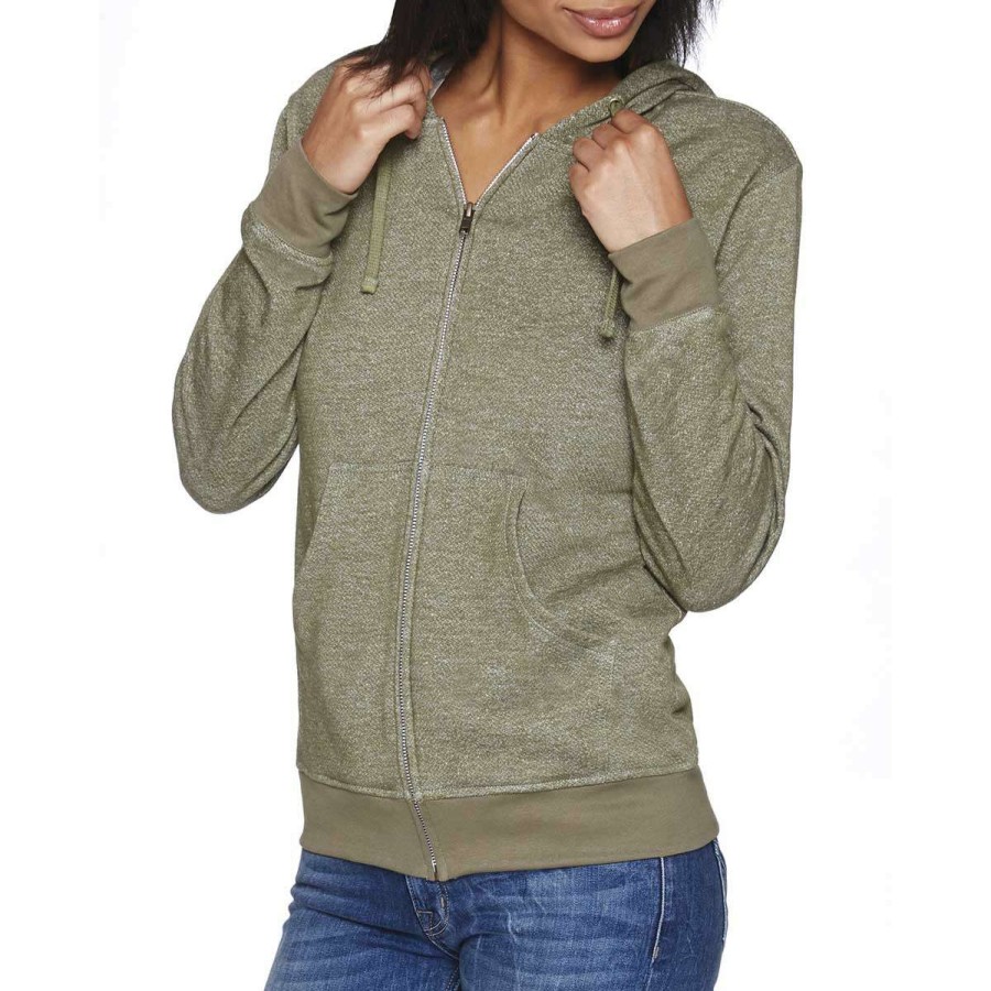 * Next Level Uni Military Green Denim Fleece Full-Zip Hoodie | Full Zips