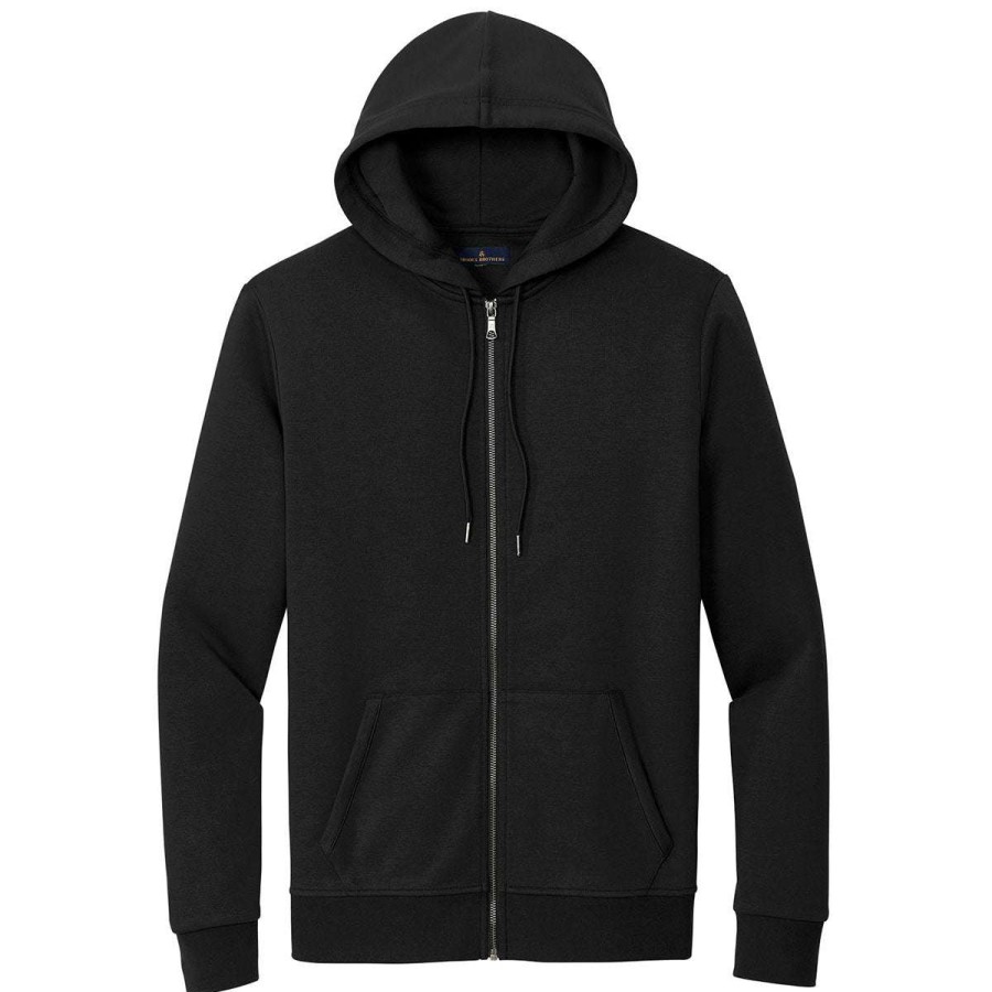 * Brooks Brothers Men'S Deep Black Double-Knit Full Zip Hoodie | Full Zips