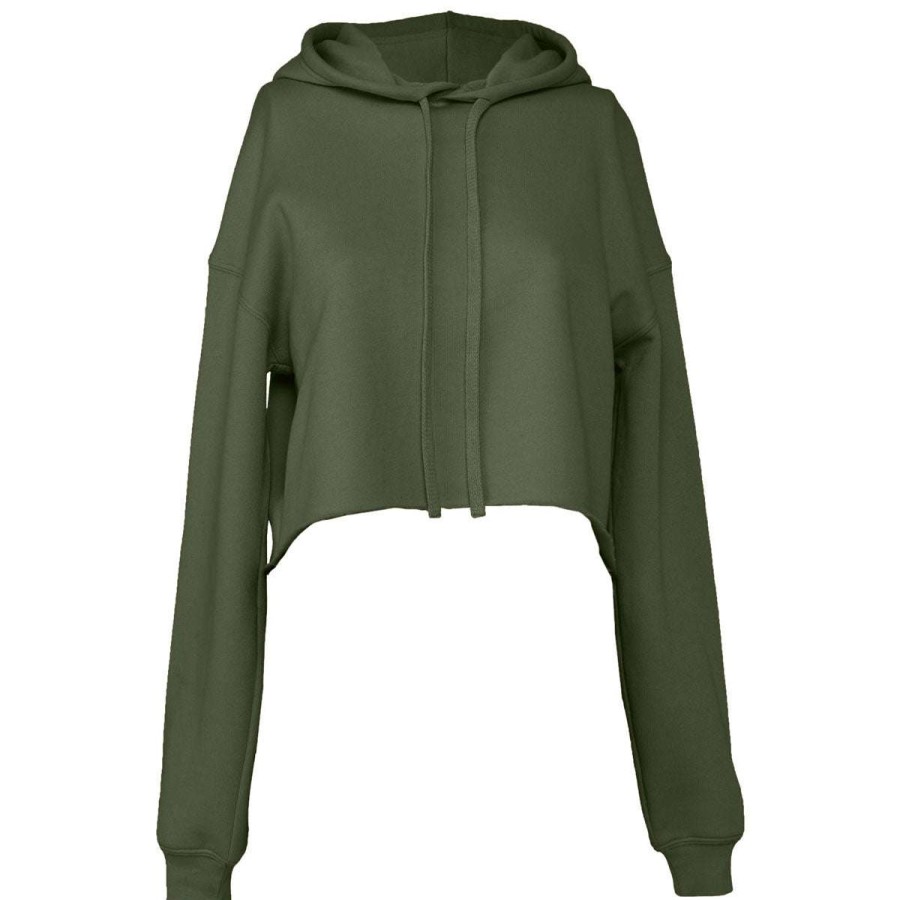 * Bella + Canvas Women'S Military Green Cropped Fleece Hoodie | Sweatshirts