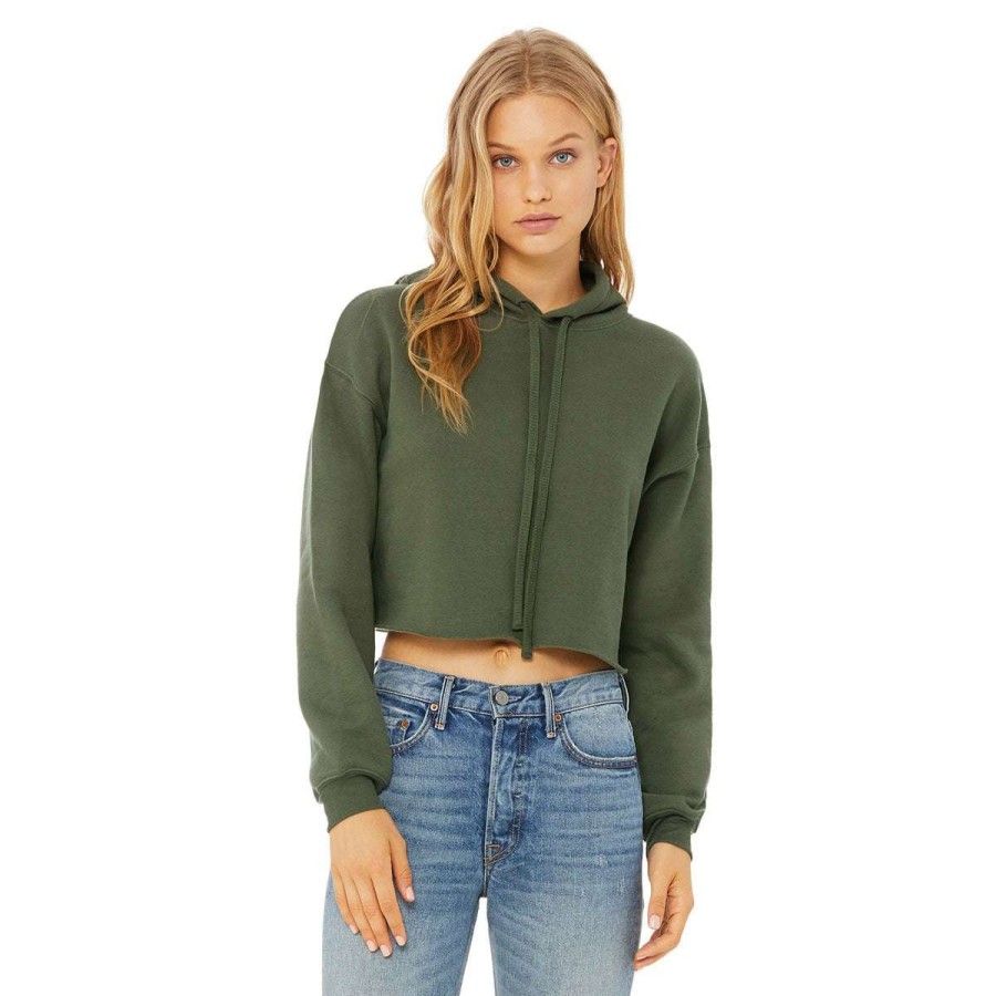 * Bella + Canvas Women'S Military Green Cropped Fleece Hoodie | Sweatshirts