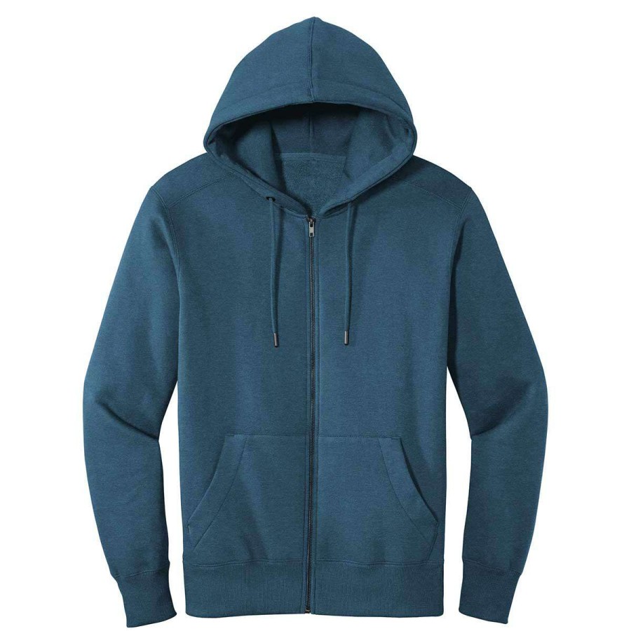 * District Men'S Heathered Poseidon Blue Perfect Weight Fleece Full-Zip Hoodie | Full Zips